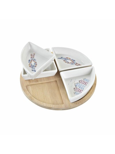 Set de Aperitivo DKD Home Decor Azul Natural Bambú Gres Mediterráneo 21,5 x 21,5 x 1 cm (5 pcs)