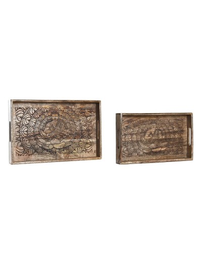 Set of trays DKD Home Decor 2 Units Brown Dark brown Mango wood (2 Units)