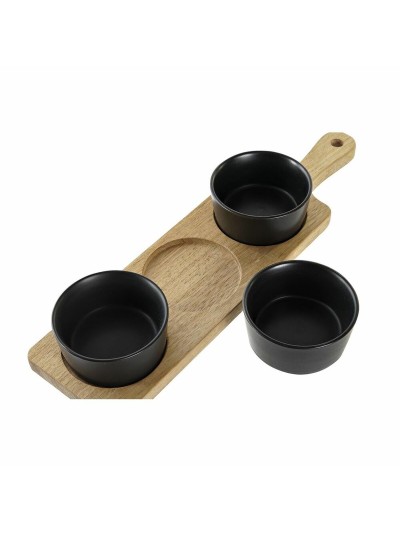 Bandeja de Aperitivos DKD Home Decor Negro Natural Acacia Gres 38 x 10 x 5,2 cm