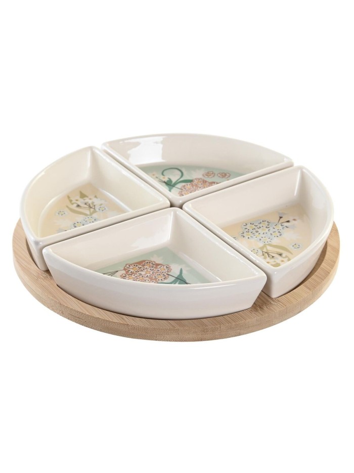 Snack tray DKD Home Decor 21,5 x 21,5 x 1 cm Beige White Stoneware Traditional