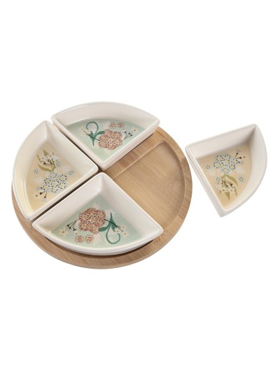 Snack tray DKD Home Decor 21,5 x 21,5 x 1 cm Beige White Stoneware Traditional