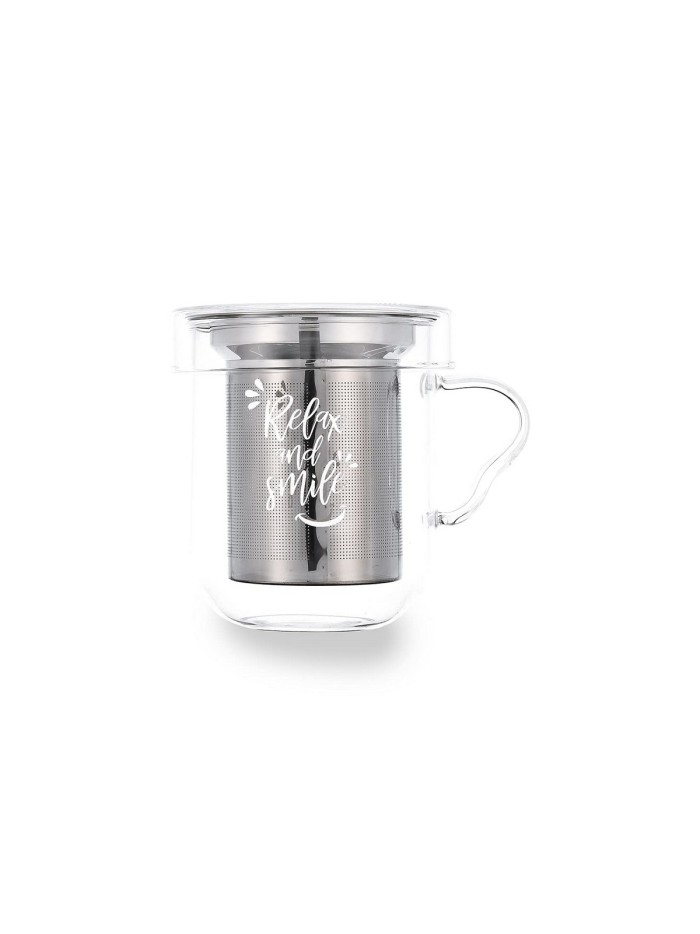 Piece Coffee Cup Set Quid Serenia Transparent Glass Stainless steel 350 ml 3 Pieces