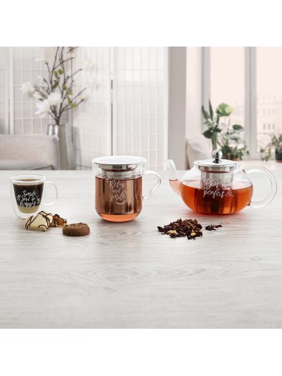 Piece Coffee Cup Set Quid Serenia Transparent Glass Stainless steel 350 ml 3 Pieces