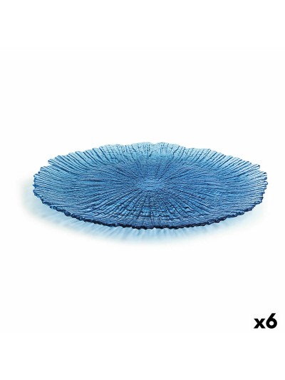 Plato Llano Quid Mar de Viento Azul Vidrio (Ø 32 cm) (Pack 6x)