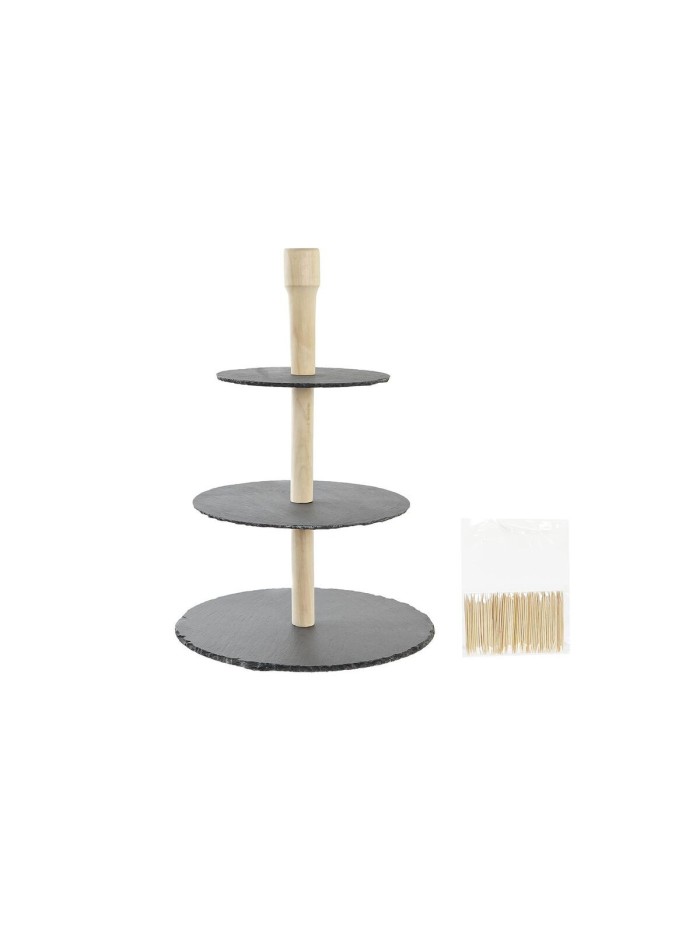 Plateau apéritif DKD Home Decor Support sur trois étages Bambou Ardoise 28 x 28 x 39,5 cm