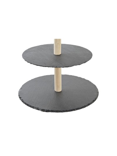 Bandeja de Aperitivos DKD Home Decor Soporte de 3 pisos Bambú Pizarra 28 x 28 x 39,5 cm