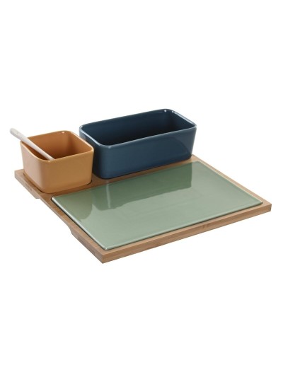 Ensemble à apértif DKD Home Decor Porcelaine Multicouleur Bambou 5 Pièces (27 x 26 x 8 cm)
