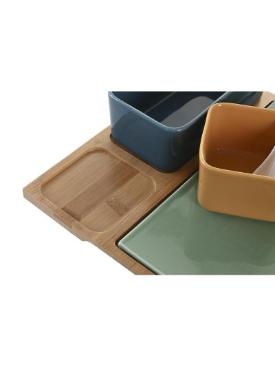 Set de Aperitivo DKD Home Decor Porcelana Multicolor Bambú 5 Piezas (27 x 26 x 8 cm)