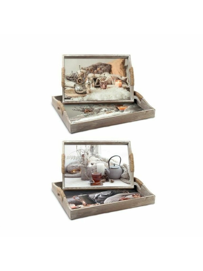 Jeux de plateaux DKD Home Decor Multicouleur 40 x 30 x 6 cm Bois MDF (2 Unités)