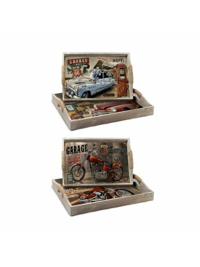 Juego de Bandejas DKD Home Decor Multicolor Madera MDF 40 x 30 x 6 cm (2 Unidades)