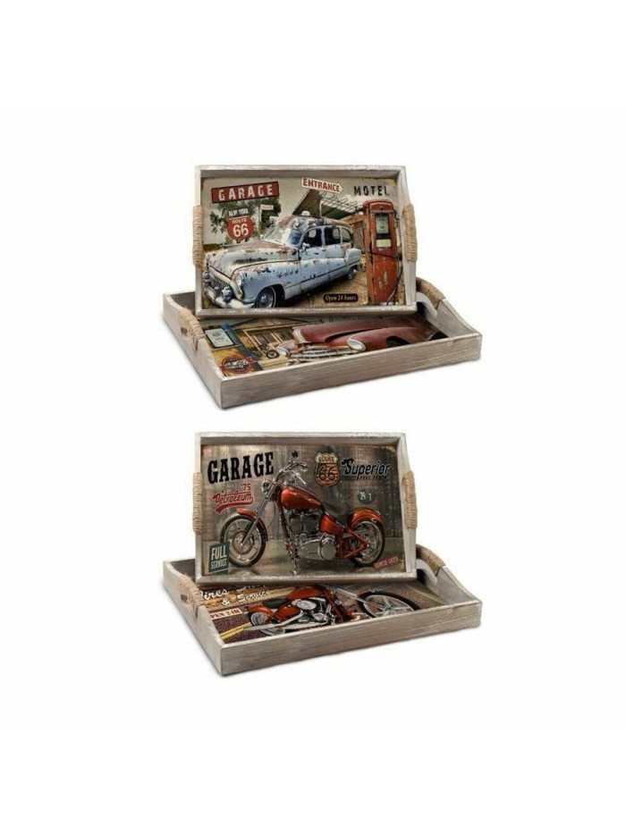 Juego de Bandejas DKD Home Decor Multicolor Madera MDF 40 x 30 x 6 cm (2 Unidades)