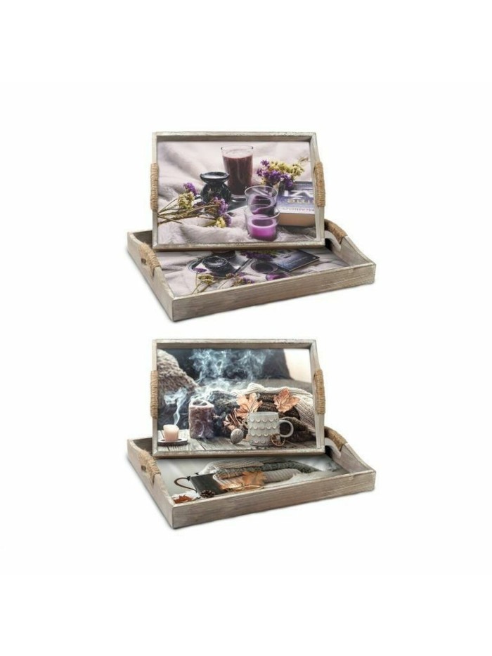 Jeux de plateaux DKD Home Decor Multicouleur 40 x 30 x 6 cm Bois MDF (2 Unités)