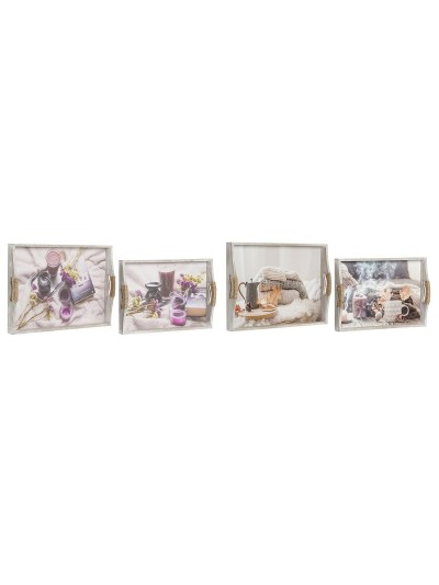 Jeux de plateaux DKD Home Decor Multicouleur 40 x 30 x 6 cm Bois MDF (2 Unités)