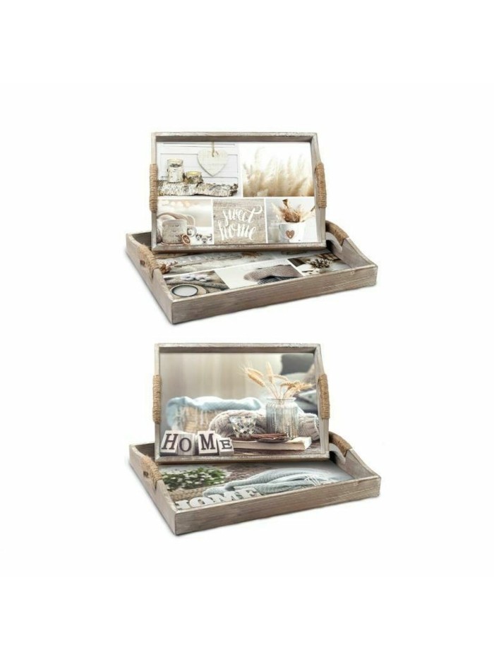 Set of trays DKD Home Decor Beige 40 x 30 x 6 cm MDF Wood (2 Units)