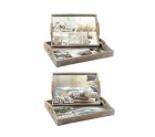 Juego de Bandejas DKD Home Decor Beige 40 x 30 x 6 cm Madera MDF (2 Unidades)