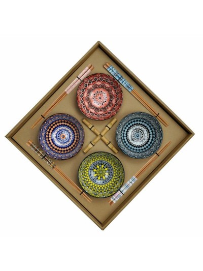 Set de Sushi DKD Home Decor Multicolor Bambú Gres Mandala Oriental 34 x 34 x 6,5 cm (12 Piezas)