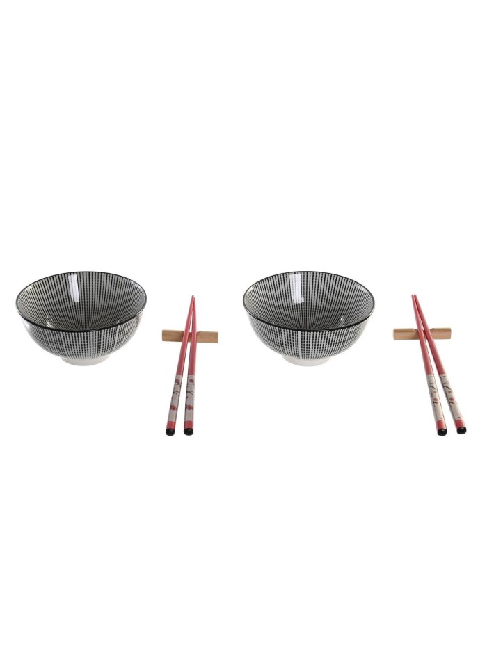 Sushi Set DKD Home Decor 30 x 21 x 7 cm Black Stoneware Oriental (6 Pieces)