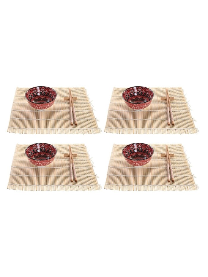 Set de Sushi DKD Home Decor 14,5 x 14,5 x 31 cm Fucsia Mandala Gres Oriental (16 Piezas)