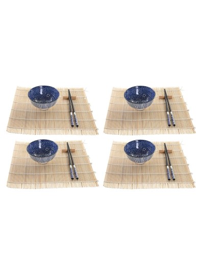 Set de Sushi DKD Home Decor 14,5 x 14,5 x 31 cm Negro Azul Gres Oriental (16 Piezas)