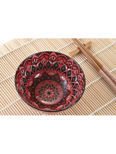 Set de Sushi DKD Home Decor 14,5 x 14,5 x 31 cm Fucsia Mandala Gres Oriental (16 Piezas)