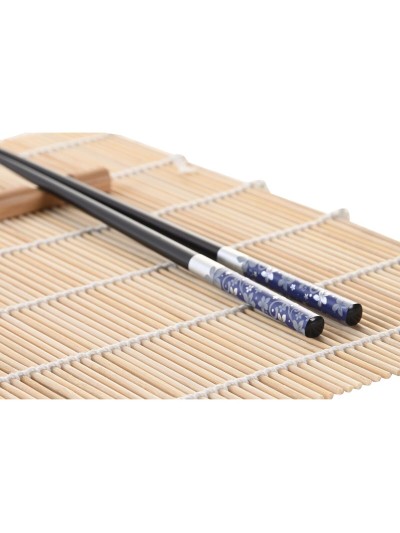 Set de sushi DKD Home Decor 14,5 x 14,5 x 31 cm Noir Bleu Grès Oriental (16 Pièces)