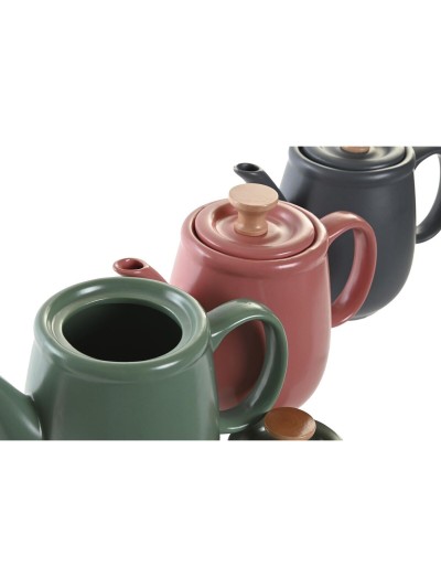 Tetera DKD Home Decor Verde Rosa Natural Gris oscuro Madera de caucho Gres 1 L (3 Unidades)