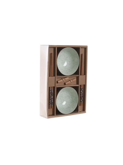 Set de Sushi DKD Home Decor 30 x 21 x 7 cm Verde Azul cielo Gres Oriental (6 Piezas)