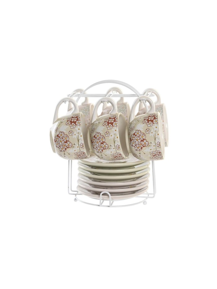 Juego de Tazas de Café DKD Home Decor Verde Beige Metal Dolomita 180 ml