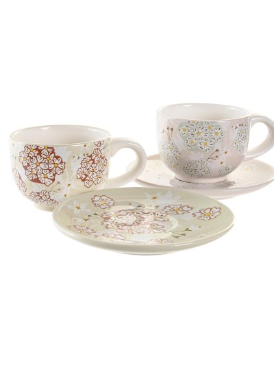 Juego de Tazas de Café DKD Home Decor Verde Beige Metal Dolomita 180 ml