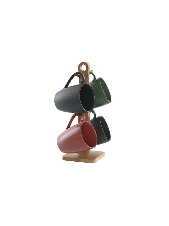 4 Piece Mug Set DKD Home Decor Green Pink Dark grey Stoneware 300 ml 19 x 13 x 31 cm
