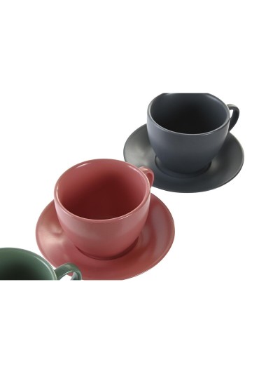 Set of 6 Cups with Plate DKD Home Decor Green Pink Dark grey Stoneware 150 ml 16 x 17 x 35 cm