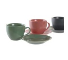 Juego de 6 Tazas con Plato DKD Home Decor Verde Rosa Gris oscuro Gres 150 ml 16 x 17 x 35 cm