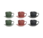 Set of 6 Cups with Plate DKD Home Decor Green Pink Dark grey Stoneware 150 ml 16 x 17 x 35 cm