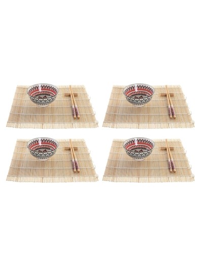Set de Sushi DKD Home Decor 14,5 x 14,5 x 31 cm Multicolor Mandala Gres Oriental (16 Piezas)