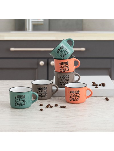 Juego de Tazas Quid Frappe Deco Cerámica 80 ml Multicolor