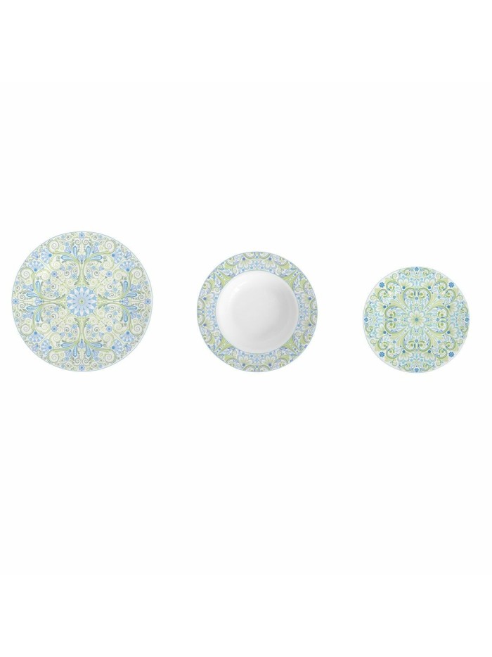 Service de Vaisselle DKD Home Decor Porcelaine Bleu Vert 18 Pièces