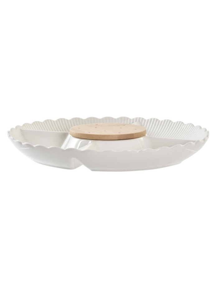 Plateau apéritif DKD Home Decor 25,5 x 25,5 x 3 cm Naturel Porcelaine Blanc