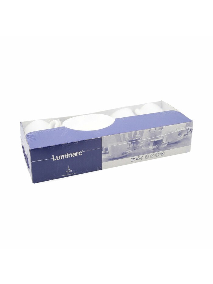 Set of Mugs with Saucers Luminarc 04998 (12 pcs) White Glass 220 ml (12 Pieces)