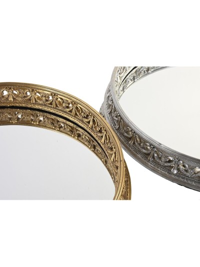 Plateau apéritif DKD Home Decor 38,5 x 38,5 x 8 cm Miroir Argenté Doré Résine Néoclassique (2 Unités)