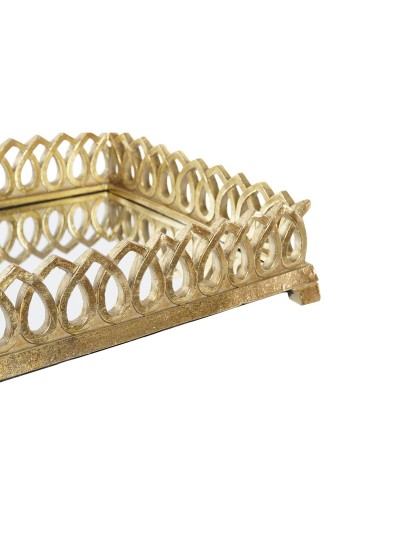 Bandeja de Aperitivos DKD Home Decor 33 x 24 x 6,6 cm Espejo Plateado Dorado Resina (2 Unidades)