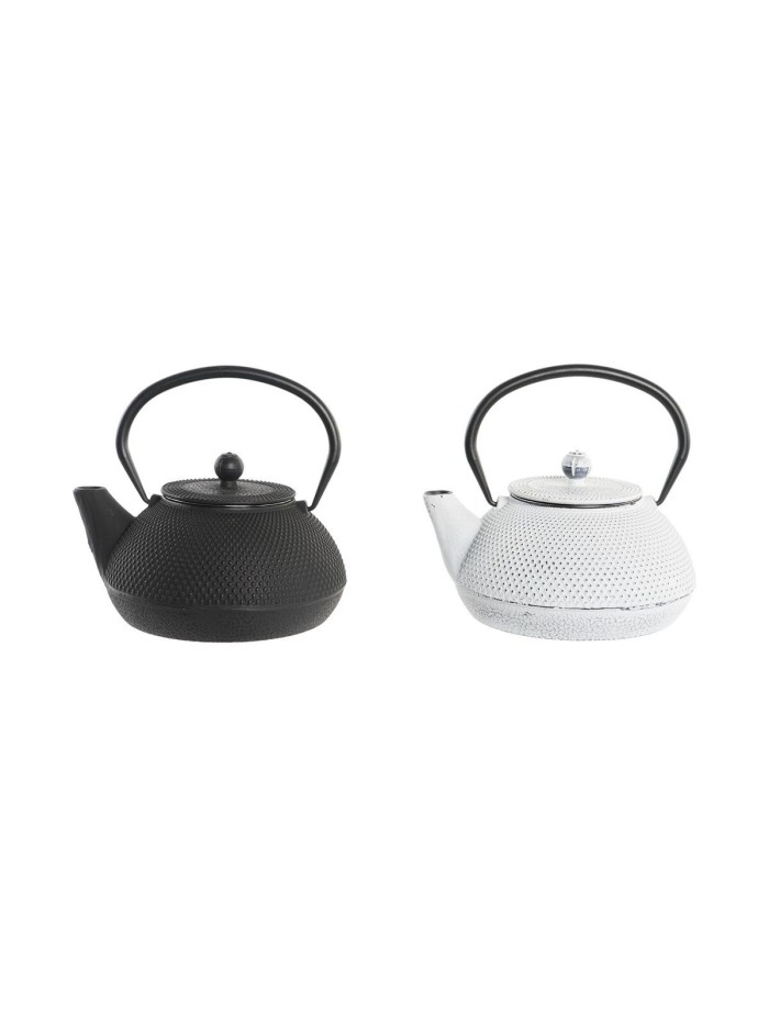Teapot DKD Home Decor Black Stainless steel White (2 Units)