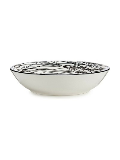 Deep Plate Stripes Porcelain Black White 6 Units (20 x 4,7 x 20 cm)
