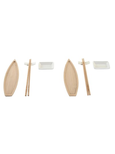 Set de sushi DKD Home Decor 8 x 5 x 2 cm Céramique Naturel Blanc Oriental