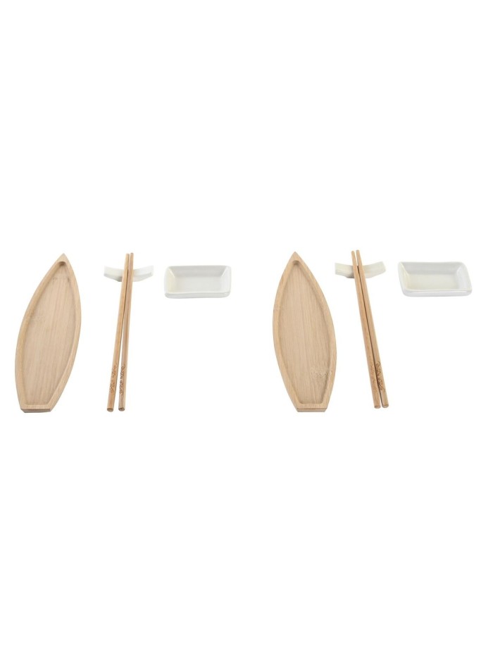 Set de Sushi DKD Home Decor 8 x 5 x 2 cm Cerámica Natural Blanco Oriental