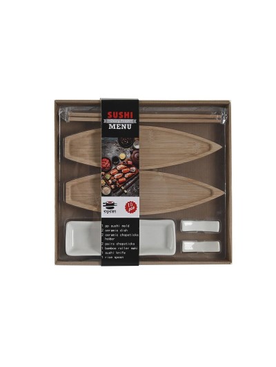 Sushi Set DKD Home Decor 8 x 5 x 2 cm Ceramic Natural White Oriental