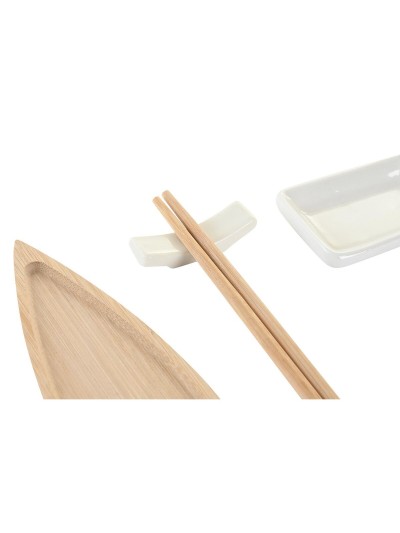 Sushi Set DKD Home Decor 8 x 5 x 2 cm Ceramic Natural White Oriental