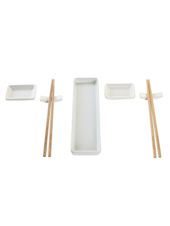 Set de Sushi DKD Home Decor 24 x 7 x 2 cm Natural Blanco Gres Oriental