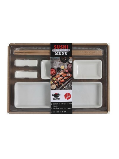 Set de Sushi DKD Home Decor 24 x 7 x 2 cm Natural Blanco Gres Oriental