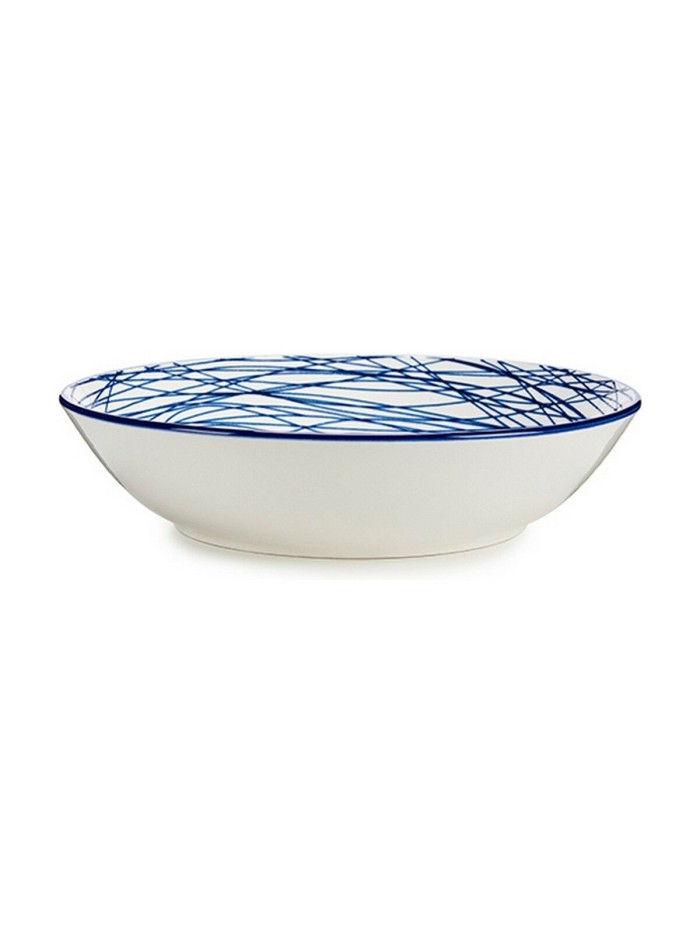 Deep Plate Stripes Porcelain Blue White 6 Units (20 x 4,7 x 20 cm)