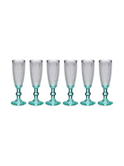 Champagne glass Points Transparent Turquoise Glass 6 Units (185 ml)